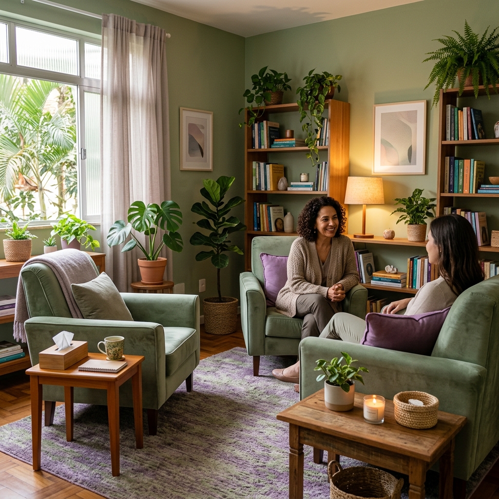 Sessão de terapia presencial com psicóloga